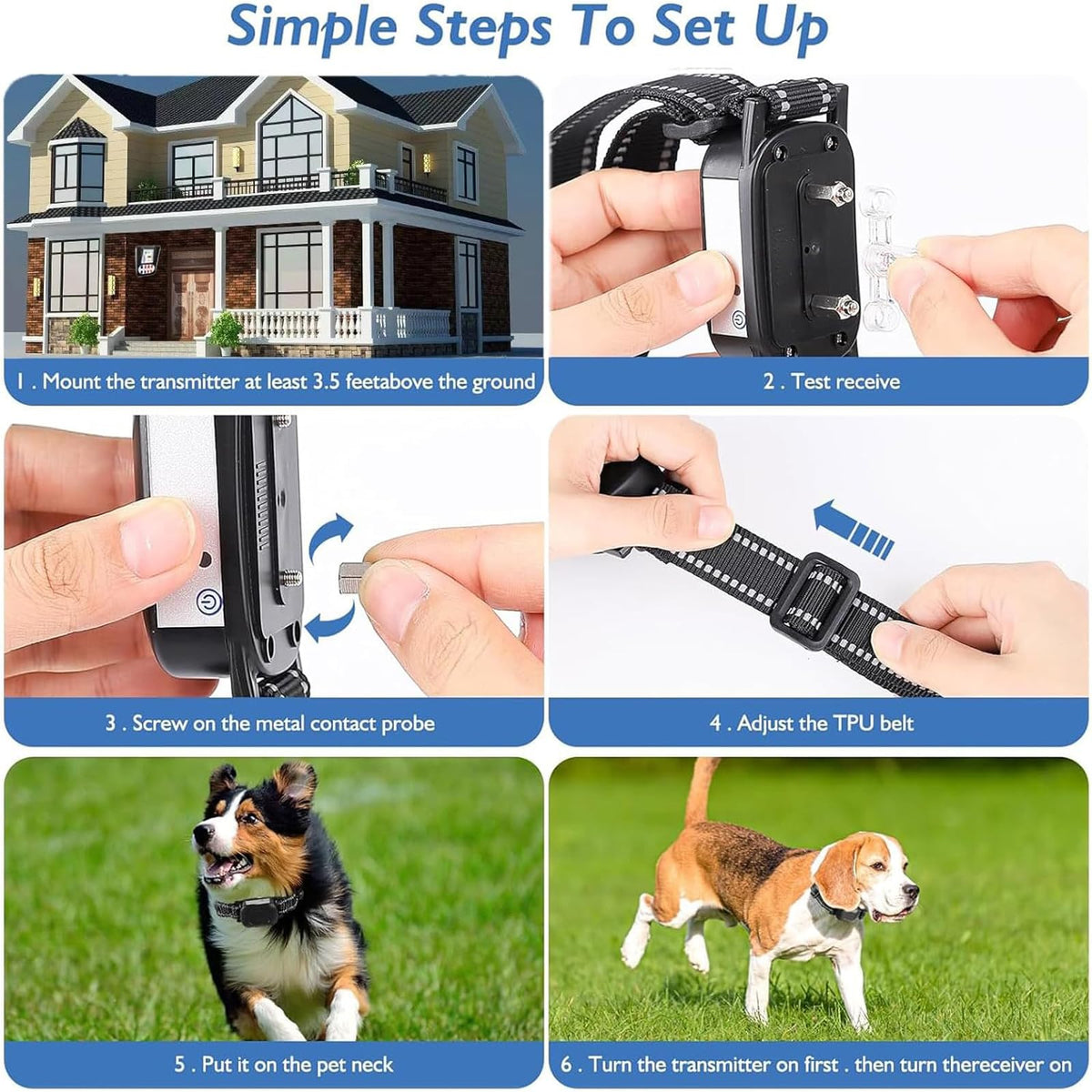 Dog Wireless Fence, Electric Pet Containment System, Waterproof and Rechargeable Training Collar Receiver, Vibration & Shock, With Accurate 2.4G Signal, Safe Effective for Stubborn Dogs,for4dogs