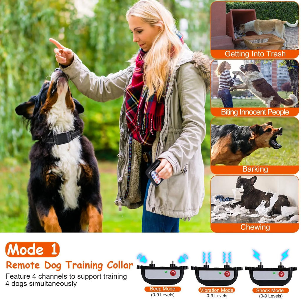 Dog Wireless Fence, Electric Pet Containment System, Waterproof and Rechargeable Training Collar Receiver, Vibration & Shock, With Accurate 2.4G Signal, Safe Effective for Stubborn Dogs,for4dogs