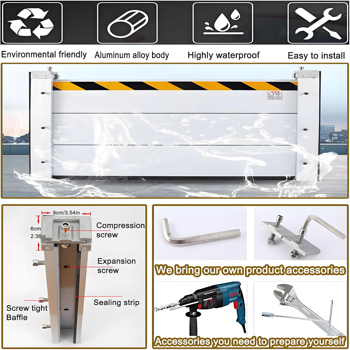 Flood Barriers for Home Exterior - Aluminum Alloy Outdoor Quick Dam Garage Doors Water Barriers for Flooding,H55 Inch/L12FT