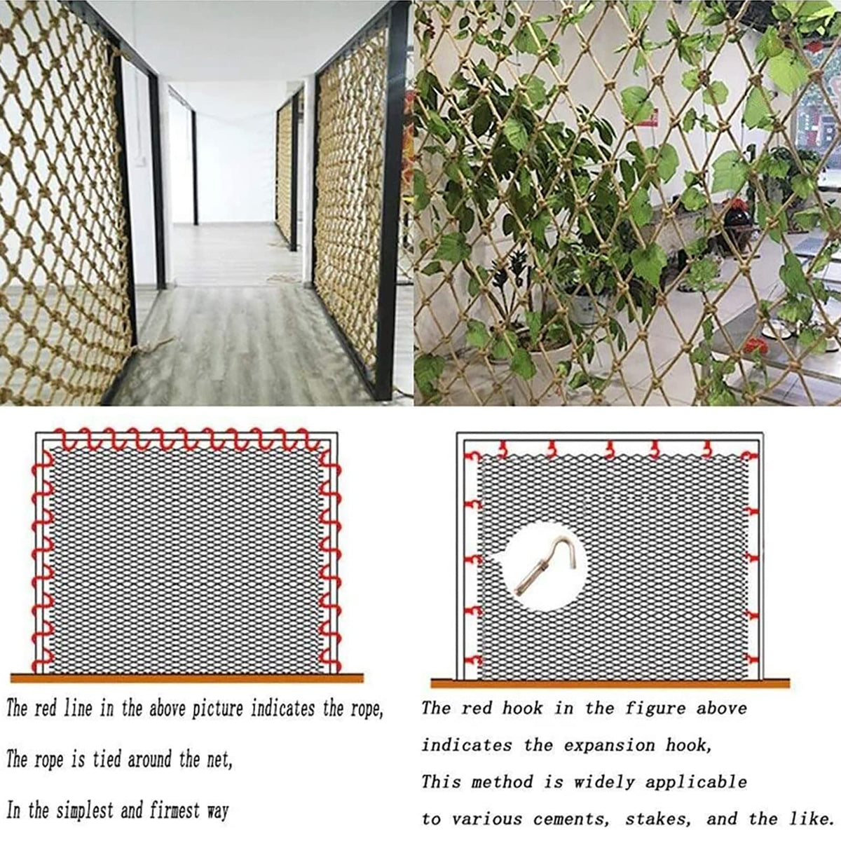 Kids Safety Net, 8mm Thick Hemp Rope Net with 12cm Grid Spacing, 1x1m Child Safety Net for Garden & Playground – Durable, Secure Protection for Kids and Pets
