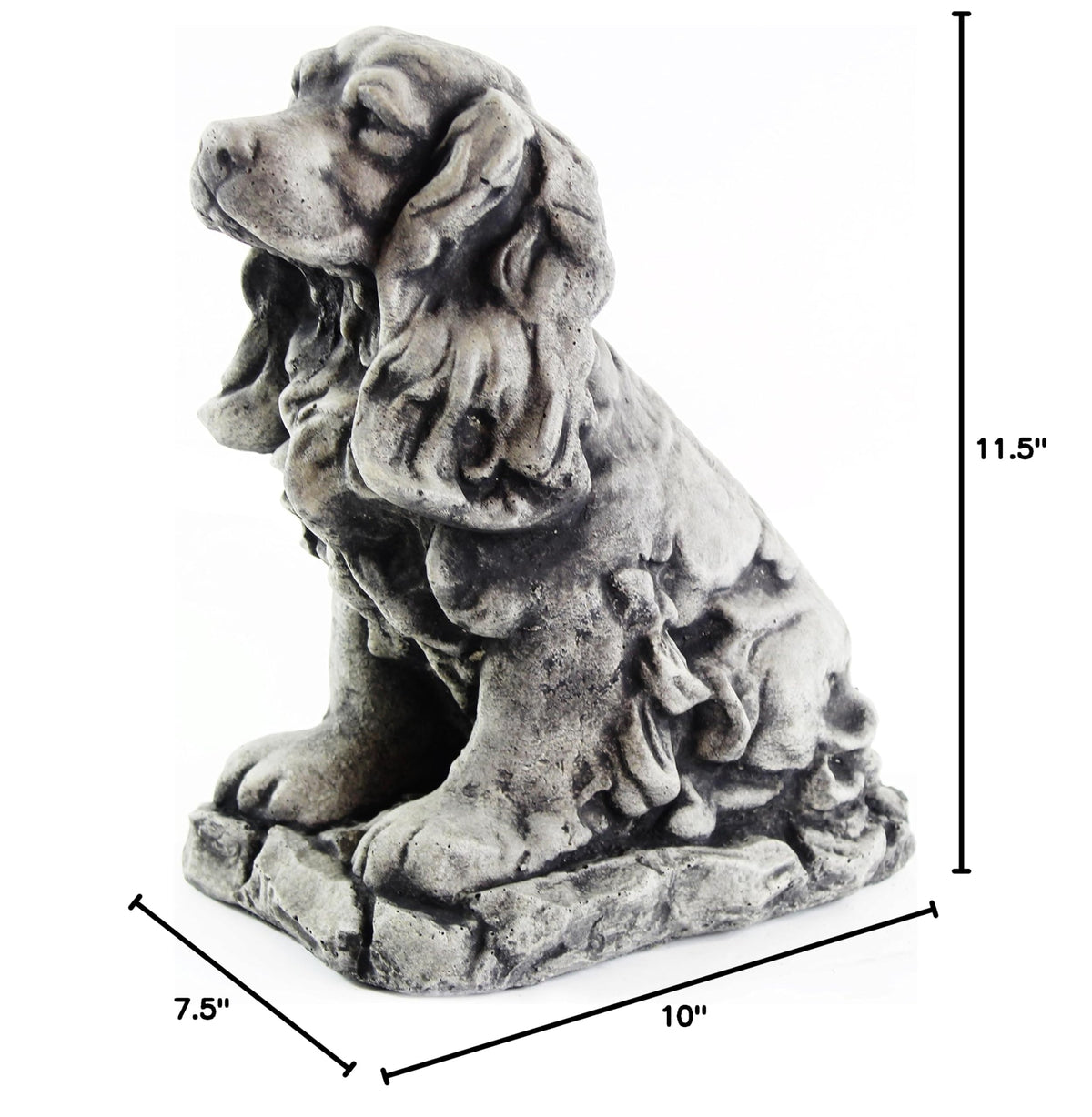 Cocker Spaniel Dog Sculpture Garden Statue Puppy Outdoor Cement Dog Figure Doggy Figurine Lamp Black