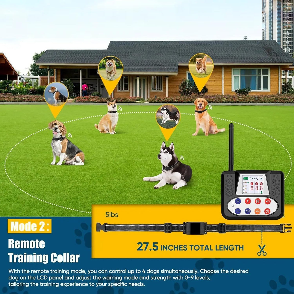 Wireless Dog Fence, 2026 Electric Dog Fence with Remote, Waterproof Training Collar Receiver, Vibration & Shock, Covers up to 856-Acre Pet Dog Fence Boundary Containment System,for4dogs
