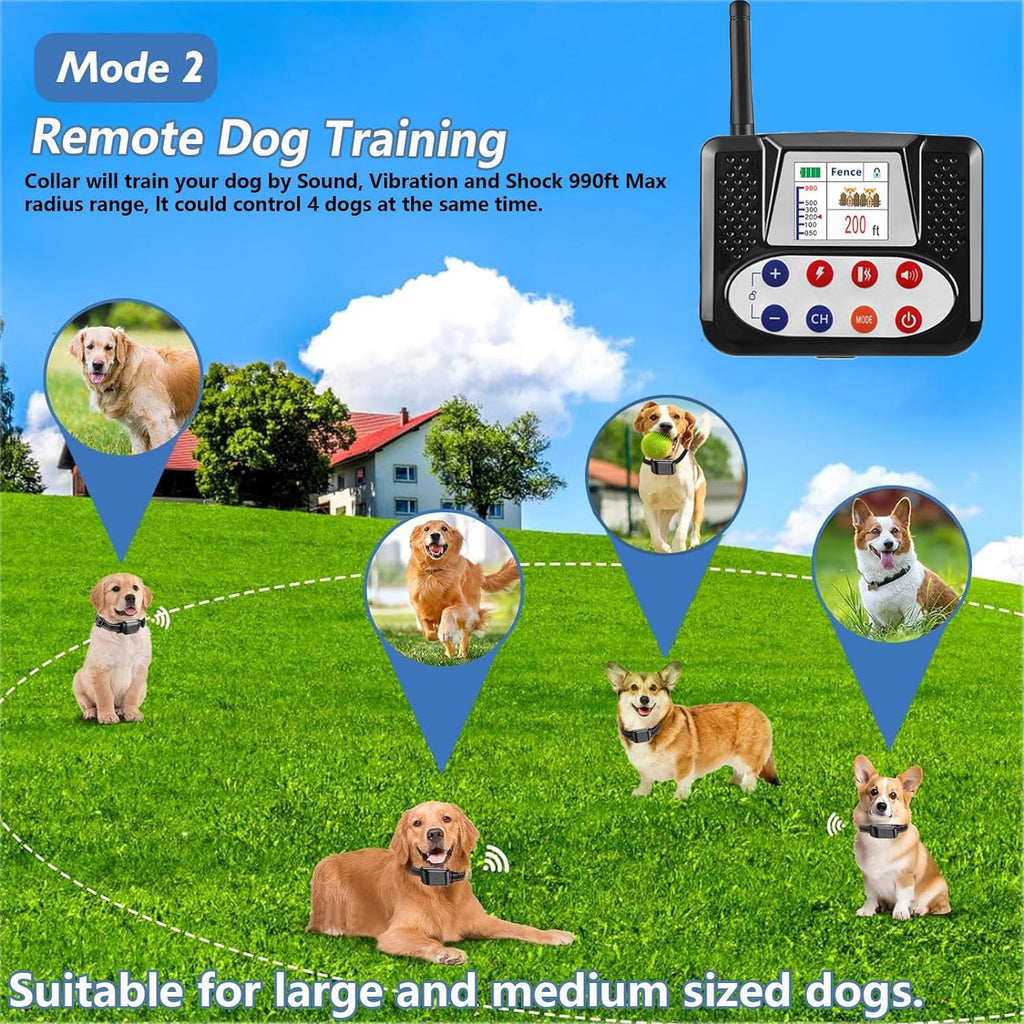 Dog Wireless Fence, Electric Pet Containment System, Waterproof and Rechargeable Training Collar Receiver, Vibration & Shock, With Accurate 2.4G Signal, Safe Effective for Stubborn Dogs,for4dogs