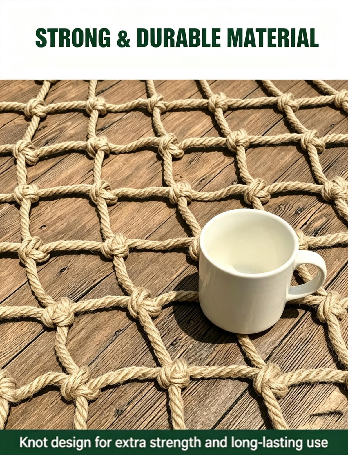 Customizable Heavy-Duty Jute Rope Netting - 10mm Thick, 10cm Mesh | Durable Eco-Friendly for Indoor/Outdoor Decor, Gardening, Crafts | Sturdy, Versatile & Safe