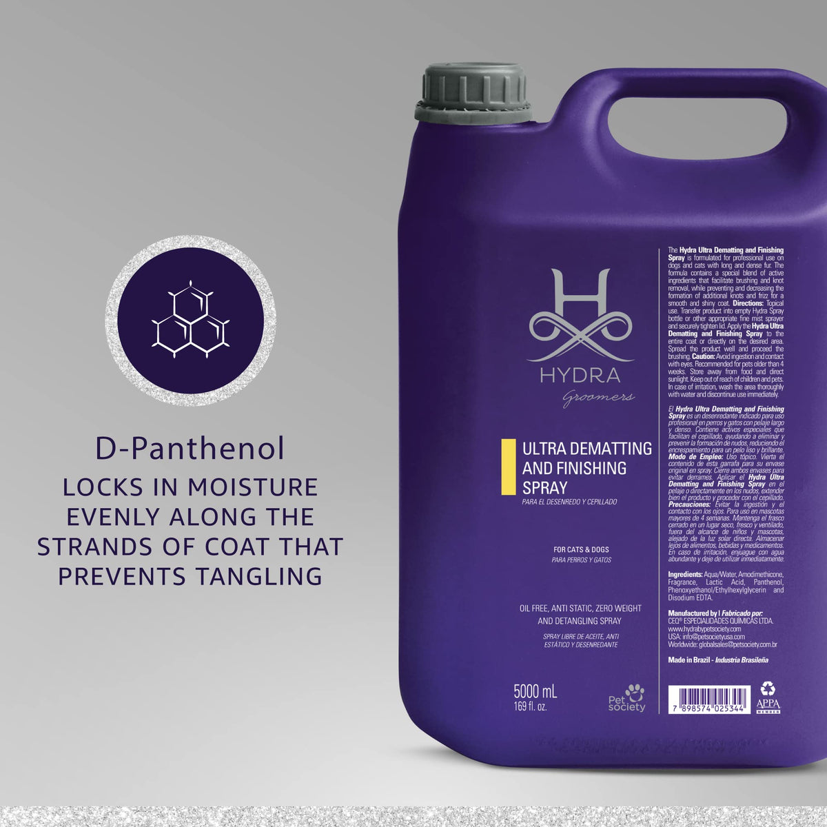 Hydra Professional Ultra Dematting and Finishing Spray for Dogs and Cats, Suitable for Pets with Long Hair, 169 fl.oz