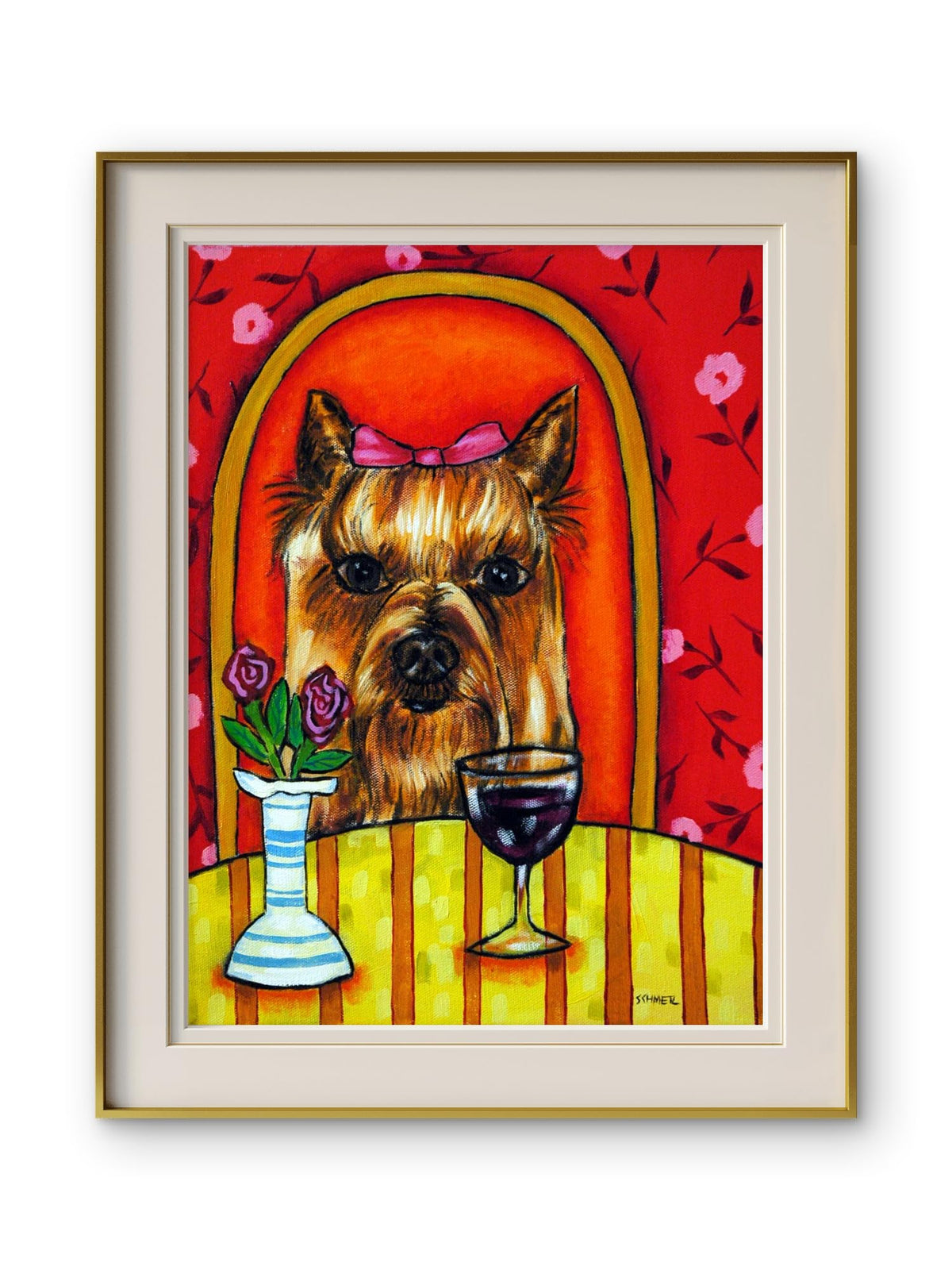 SCHMETZPETZYorkie Wine Bar Art Print – Yorkshire Terrier Dog Wall Decor