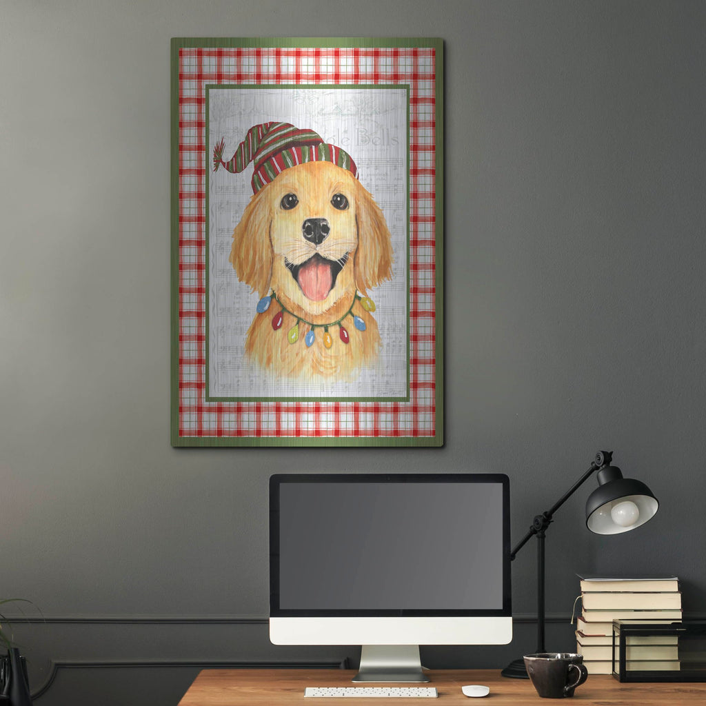 Luxe Metal Art 'Christmas Song Dogs E' by Jean Plout Metal Wall Art, 24" x 36"