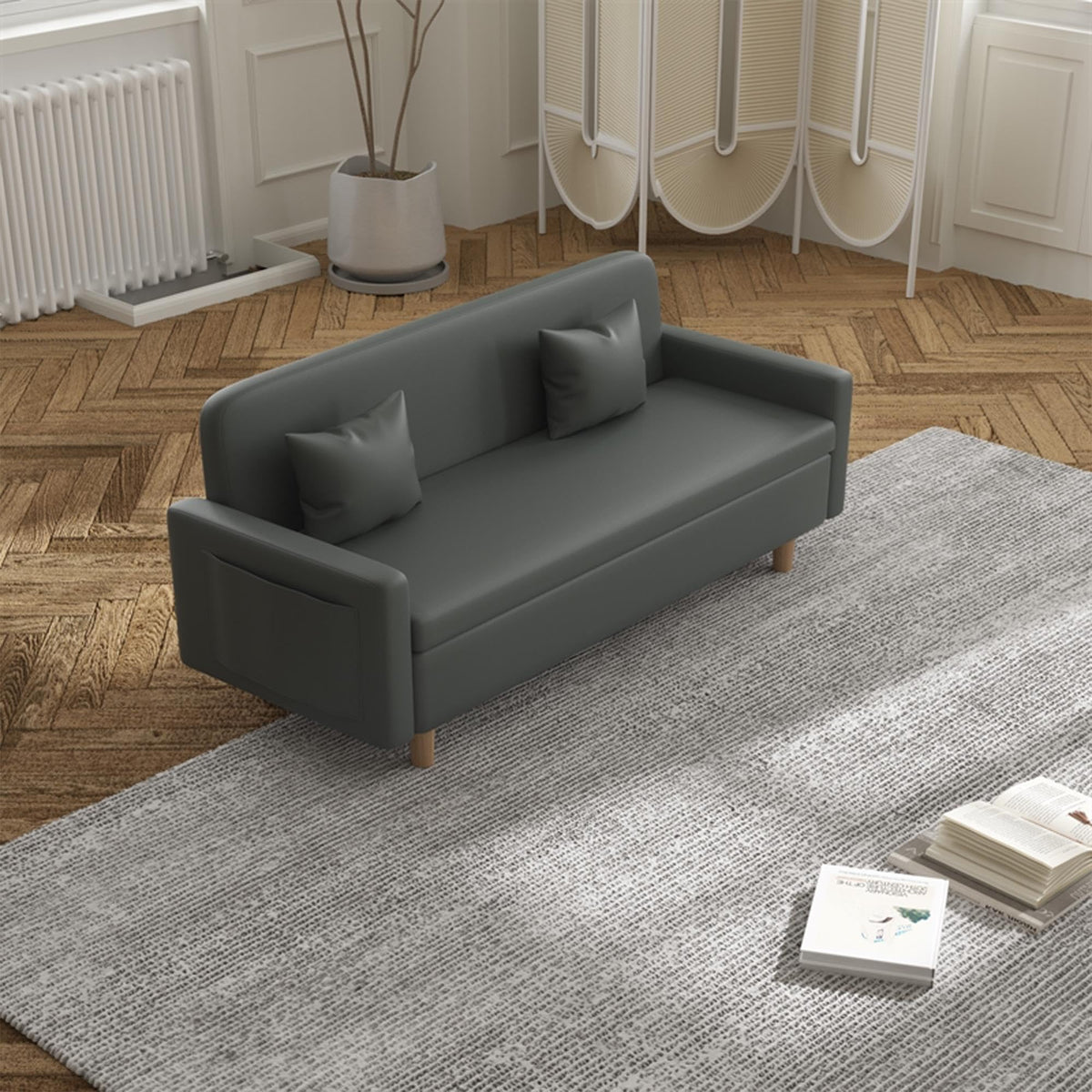 Cat Scratch Resistant Faux Leather Storage Sofa
