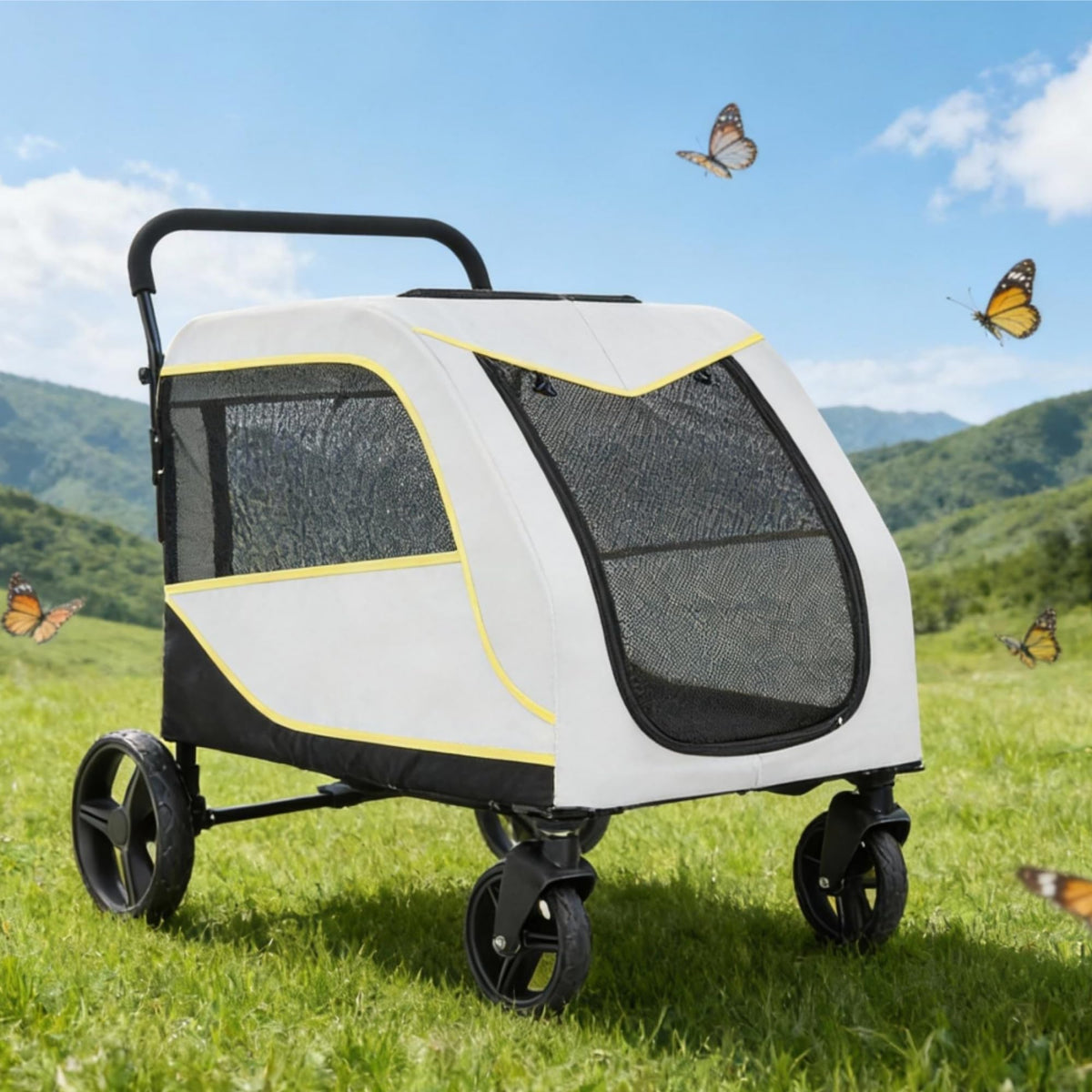 Heavy-Duty All-Terrain Dog Stroller for Large & Medium Pets up to 176 lbs – Dual Entry Wagon, One-Foot Brake, Breathable Mesh, Full Canopy, Easy-Fold, Storage Basket, Weather Cover,
