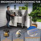 49" Professional Electric Dog Grooming Table, Black + 61" Professional Stainless Steel Dog Bathing Station, Right RAMP