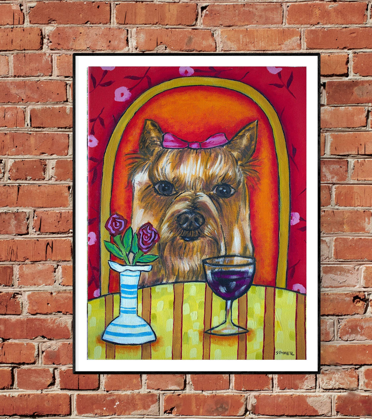 SCHMETZPETZYorkie Wine Bar Art Print – Yorkshire Terrier Dog Wall Decor