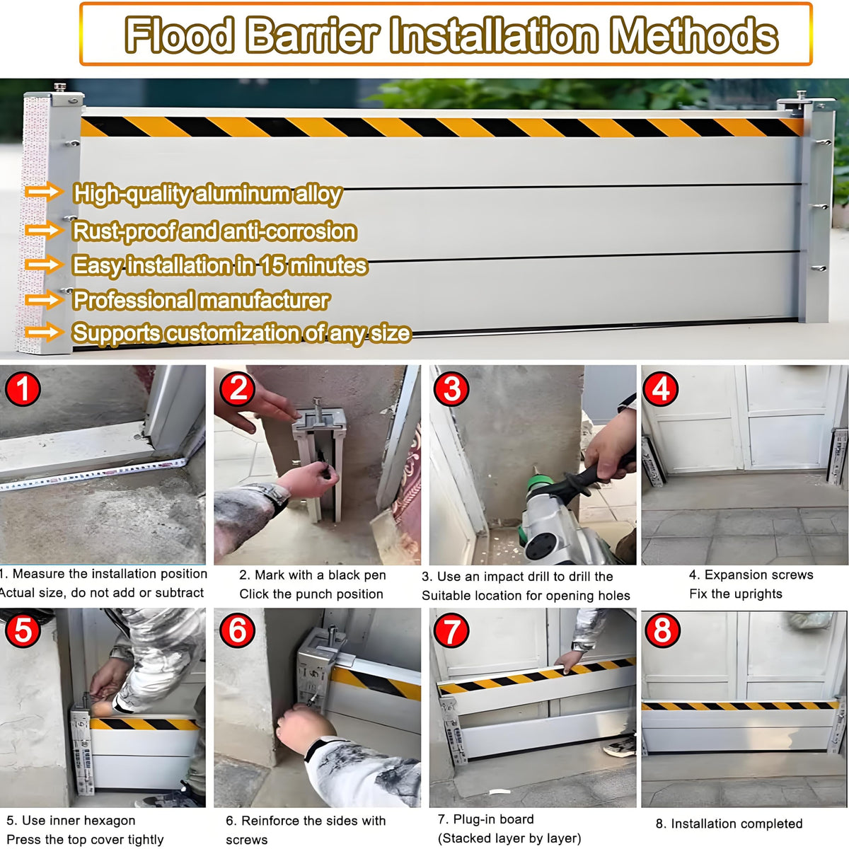 Flood Barriers for Home Exterior - Aluminum Alloy Outdoor Quick Dam Garage Doors Water Barriers for Flooding,H55 Inch/L12FT