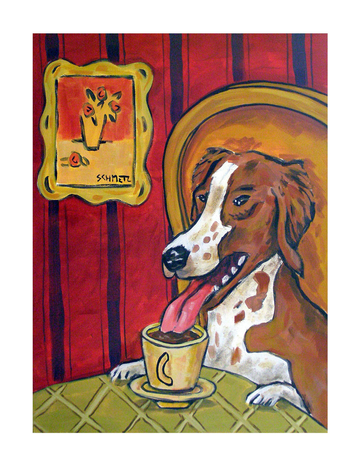 SCHMETZPETZ Brittany at the Coffee Shop dog art print - animal decor -